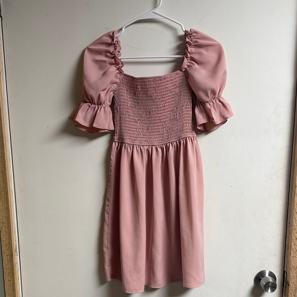Amazon Pink Puff Sleeve Casual Kids Dress